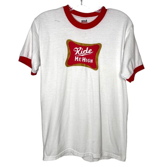 Anvil Vintage Ride Me High Low Down Crewneck White T-Shirt S - Picture 1 of 7